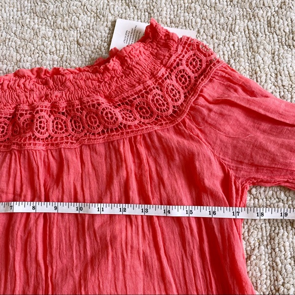 VERO MODA Sz S Off Shoulder Coral Cotton Crinkle Mini Dress - Picture 13 of 16